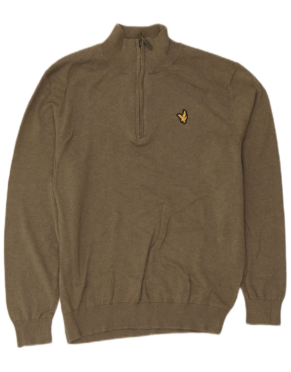 Lyle & Scott Womens Zip Neck Jumper Sweater UK 20 2XL Khaki Cotton