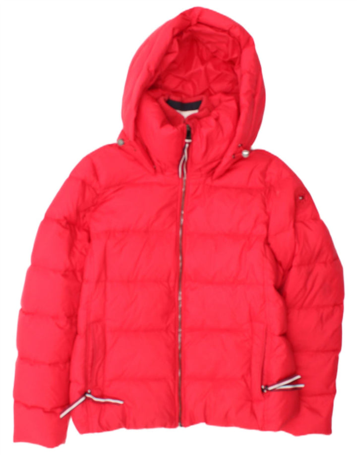 Tommy Hilfiger Γυναικείο μπουφάν με κουκούλα UK 14 μεσαίο κόκκινο βαμβακερό