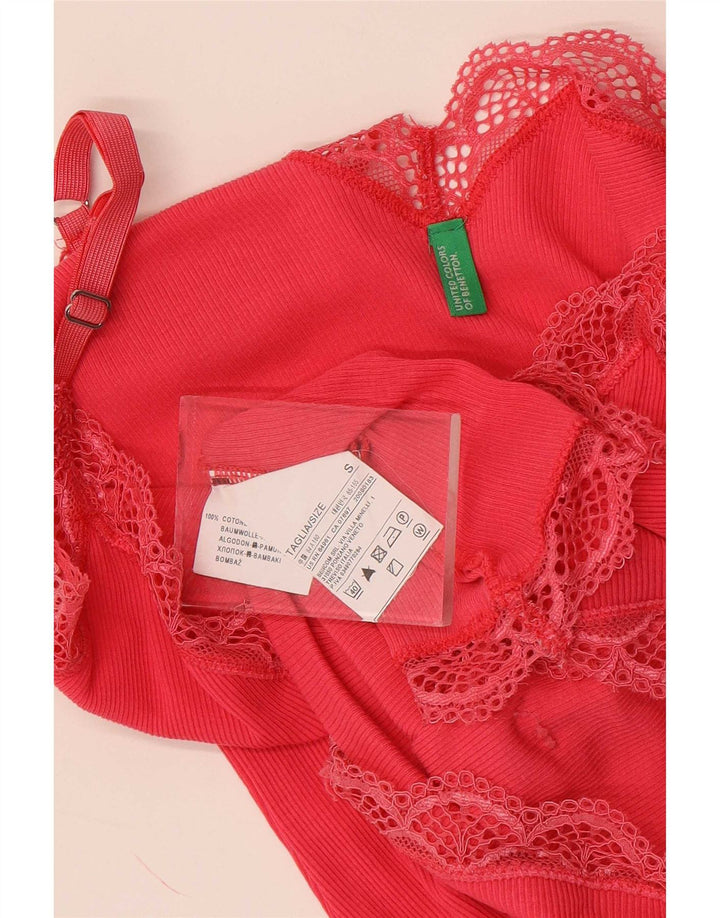 Benetton Womens Cami Top UK 8 Small Pink Cotton