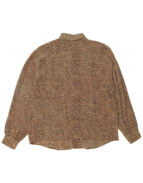 Vintage γυναικείο πουκάμισο μπλούζα UK 14 Medium καφέ Animal Print Silk