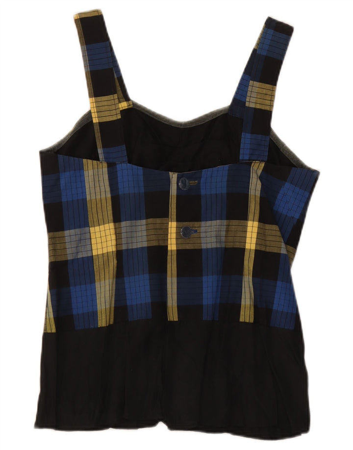 Vintage Γυναικεία Crop Αμάνικη Μπλούζα Τοπ UK 10 Small Blue Check