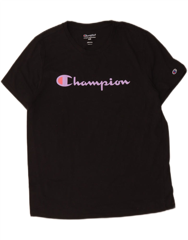 Γυναικείο T-Shirt CHAMPION Top UK 14 Μεσαίο μαύρο βαμβακερό