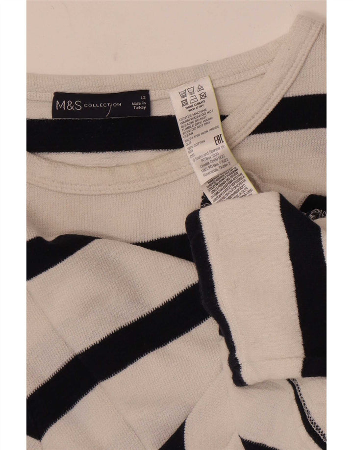 Marks & Spencer Γυναικείο τοπ μακρυμάνικο UK 12 μεσαίο λευκό βαμβακερό ριγέ