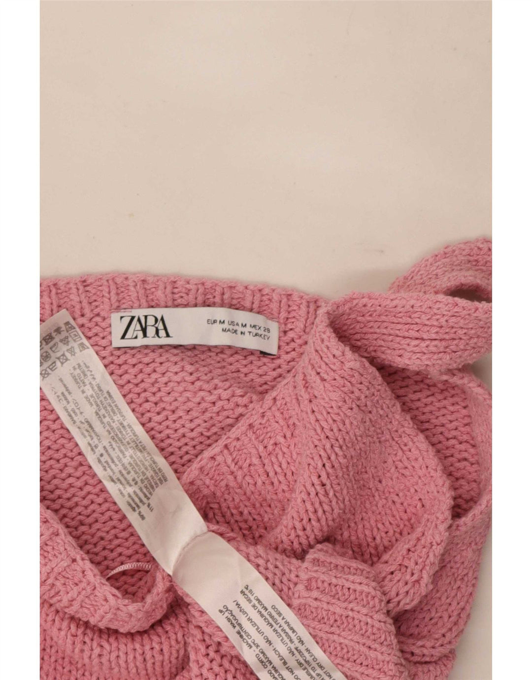 Zara Γυναικείο Knit Crop Top UK 12 Medium Pink Cotton