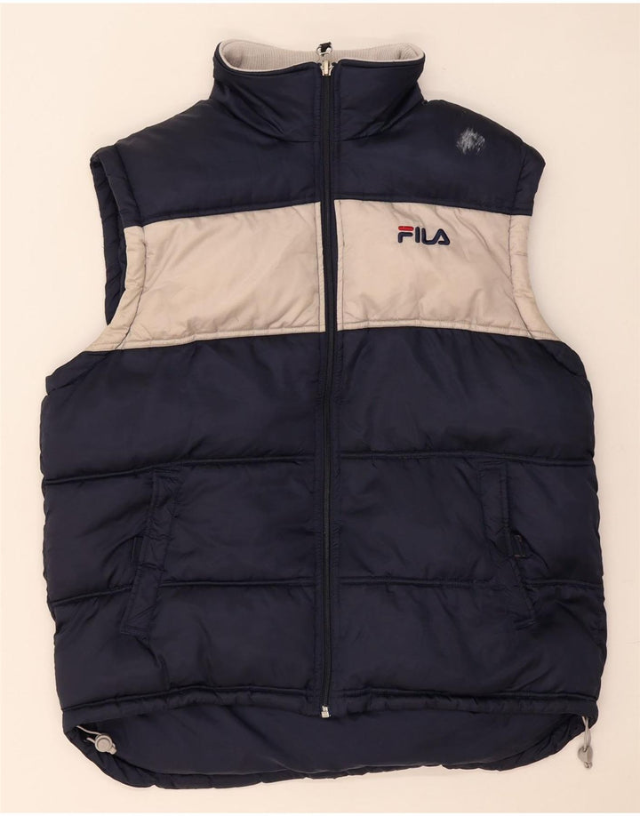 Fila Ανδρικό padded Gilet UK 38 Medium Navy Blue Colorblock Πολυαμίδιο