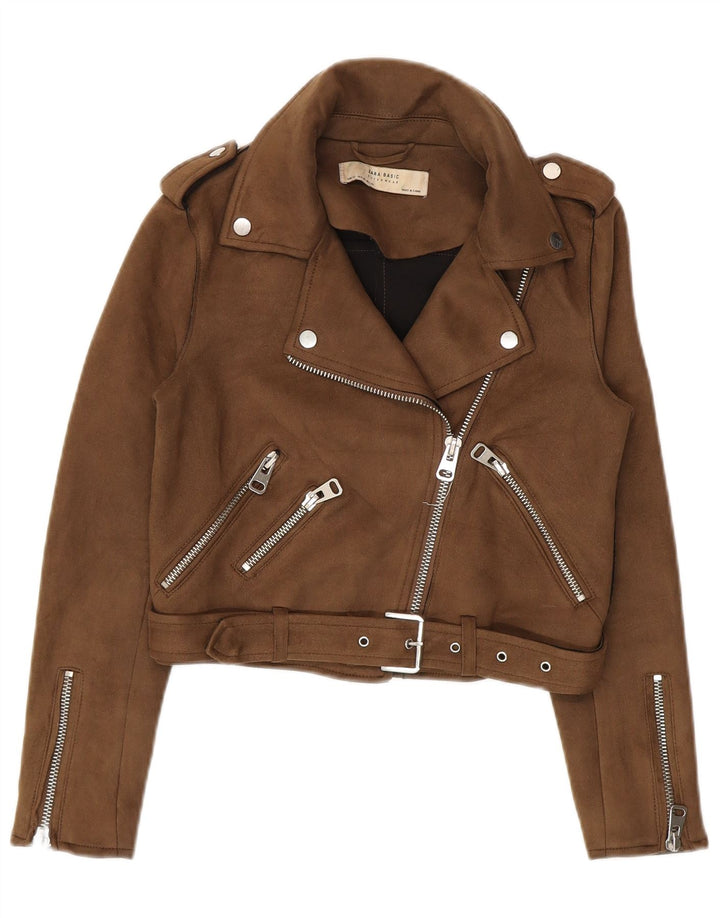 Zara Γυναικείο Crop Biker Jacket UK 6 XS Brown