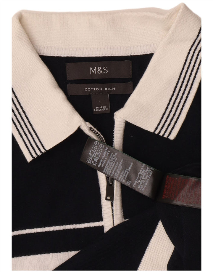 Ανδρικό μπλουζάκι πόλο Marks & Spencer, Βαμβακερό ριγέ μπλε Navy
