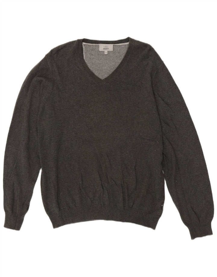 Marks & Spencer Ανδρικό πουλόβερ με λαιμόκοψη V Large Grey Cotton
