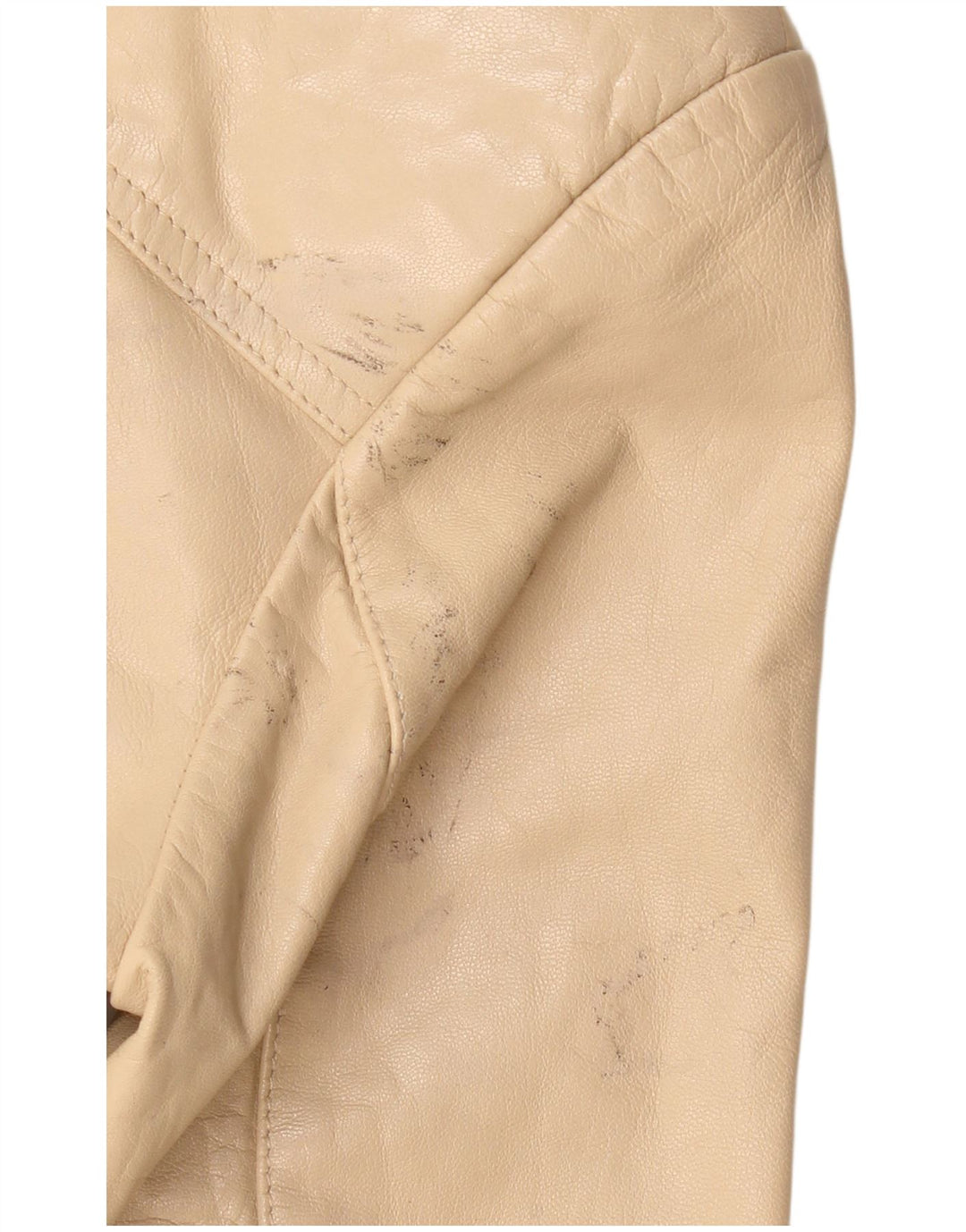 VINTAGE Γυναικείο Δερμάτινο Μπουφάν με 4 Κουμπιά Σακάκι IT 36 XS Μπεζ Δερμάτινο