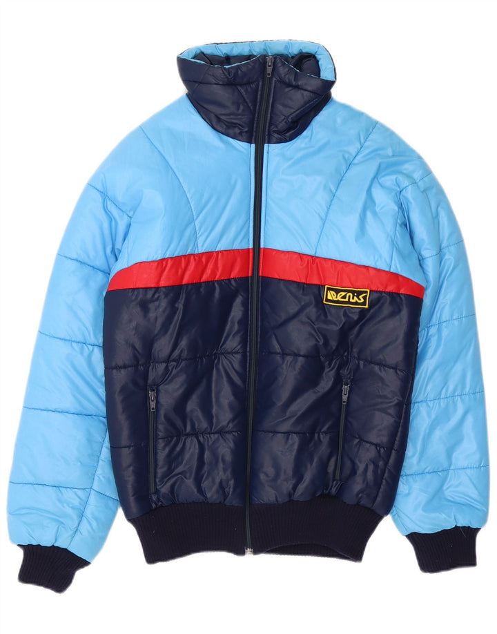 VINTAGE Ανδρικό μπουφάν με επένδυση IT 46 Small Blue Colorblock Πολυαμίδιο