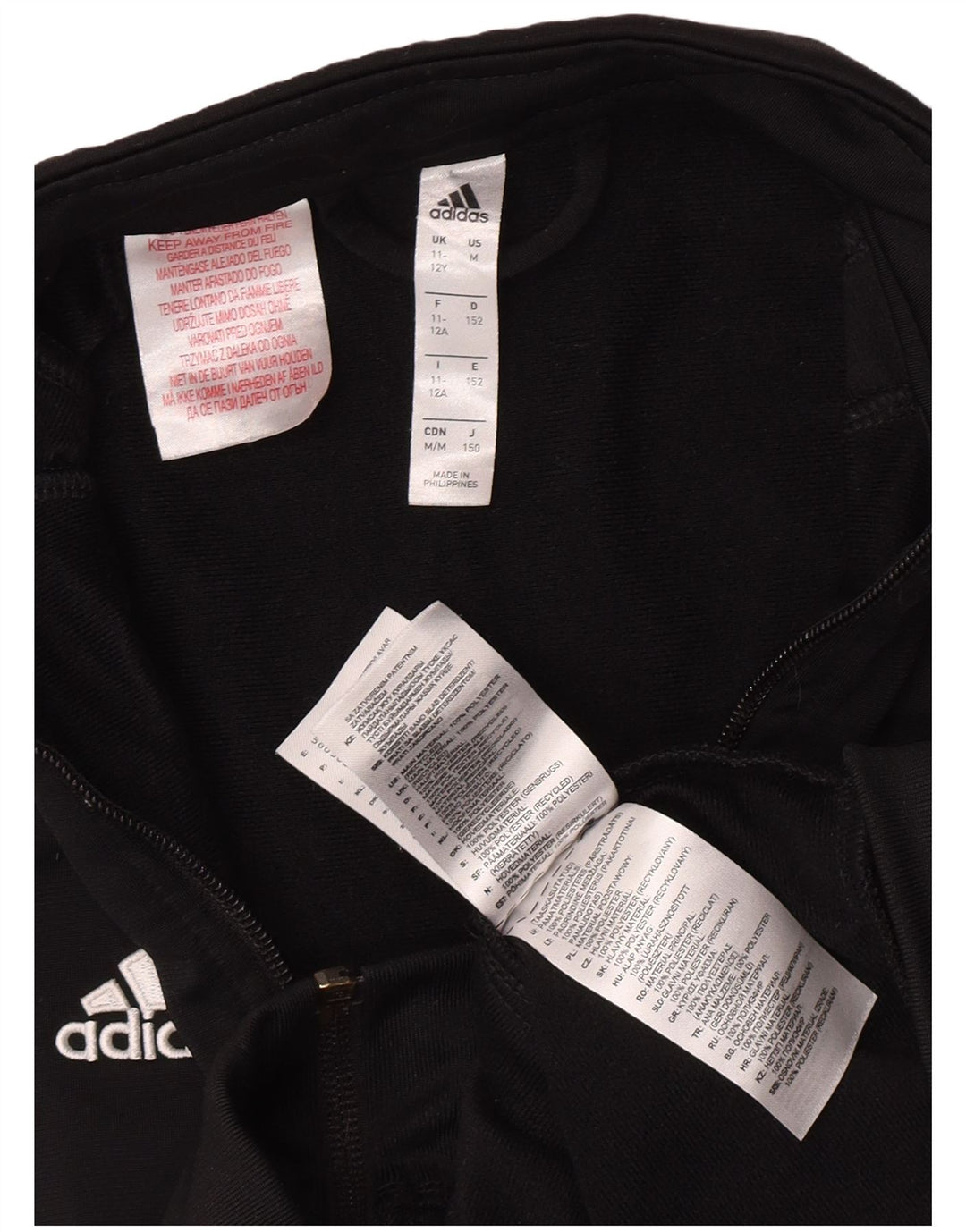 Adidas Boys Tracksuit Top Jacket 11-12 Years Black Polyester