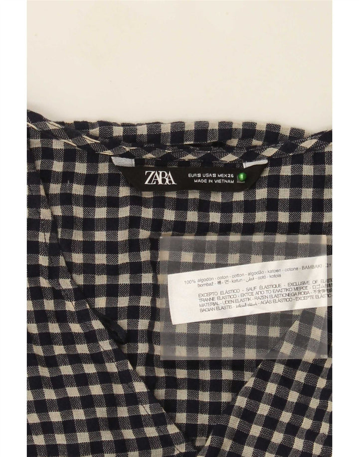 Zara Γυναικείο μακρυμάνικο βασικό φόρεμα UK 10 Small Navy Blue Gingham Cotton