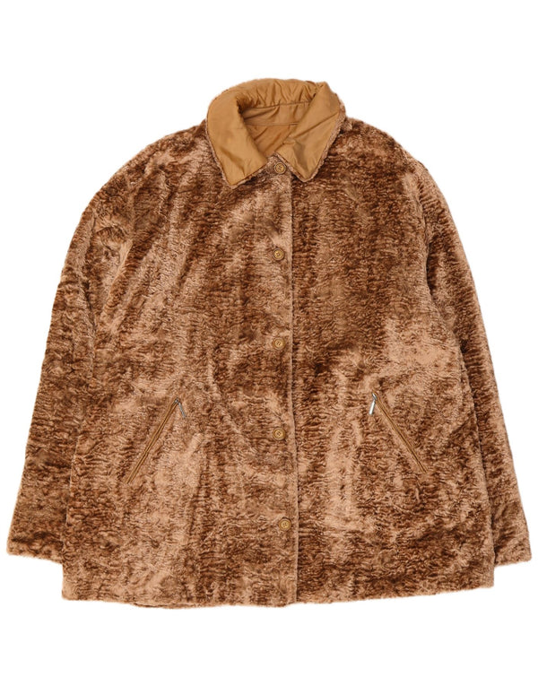 Vintage Γυναικείο Χαλαρό Μπουφάν από Faux Fur UK 18 XL Καφέ