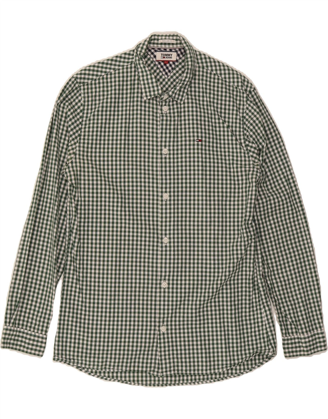TOMMY HILFIGER Mens Regular Fit Shirt Large Green Gingham Cotton Vintage Tommy Hilfiger and Second-Hand Tommy Hilfiger from Messina Hembry 