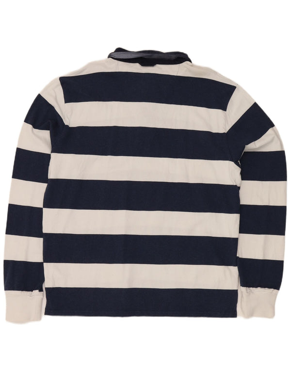 GANT Mens Long Sleeve Rugby Polo Shirt 2XL Navy Blue Striped Cotton