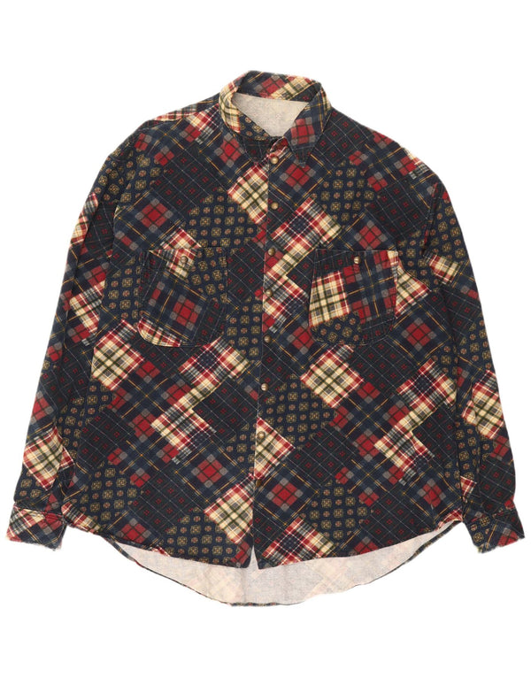 Vintage Ανδρικό πουκάμισο 3XL Navy Blue Patchwork