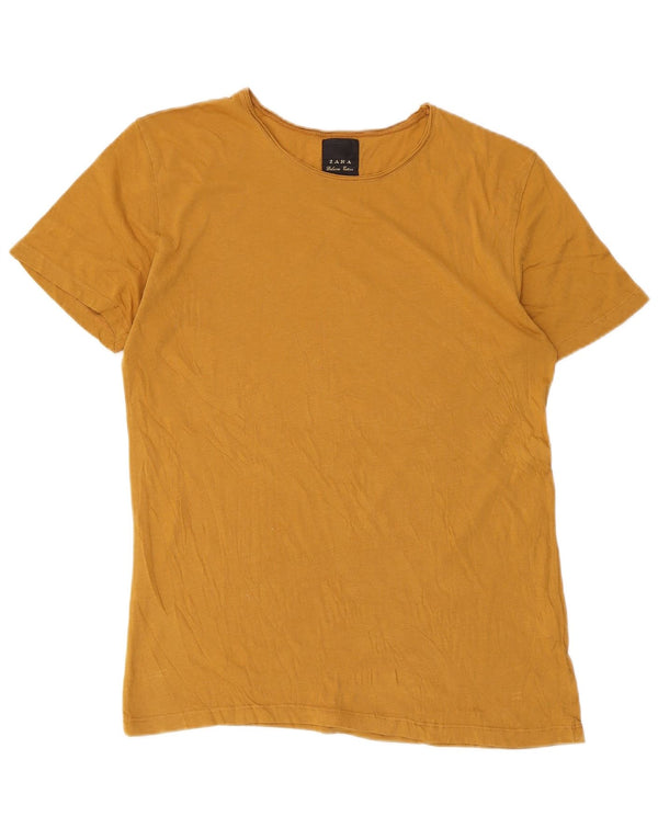 Zara Γυναικείο T-Shirt Top UK 12 μεσαίο κίτρινο βαμβακερό