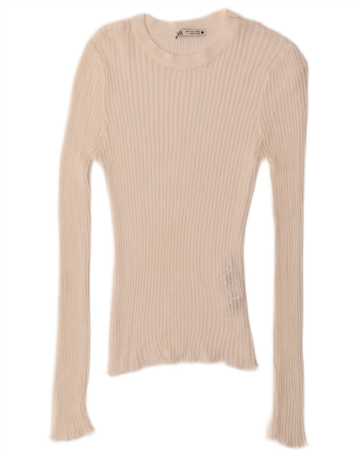 Zara Γυναικείο τοπ μακρυμάνικο UK 8 Small White Viscose