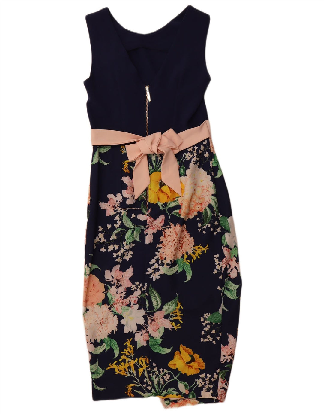 ΝΤΟΥΛΑΠΑ Γυναικείο Αμάνικο Bodycon Φόρεμα UK 8 Small Navy Blue Floral