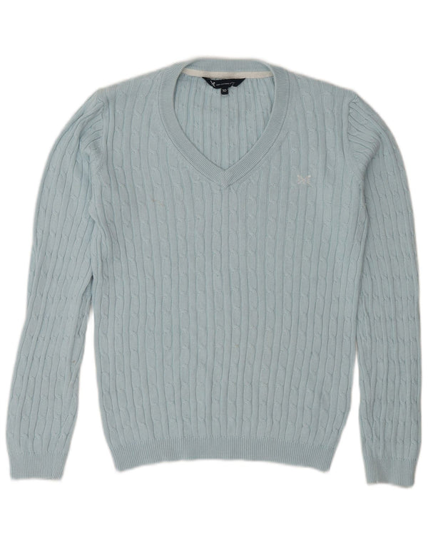 Crew Clothing Γυναικείο πουλόβερ με λαιμόκοψη με V λαιμόκοψη UK 10 Small Blue βαμβακερό