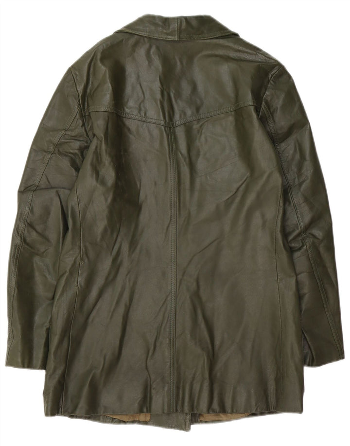 VINTAGE Γυναικείο Δερμάτινο Μπουφάν UK 14 Μεσαίο Πράσινο Δερμάτινο