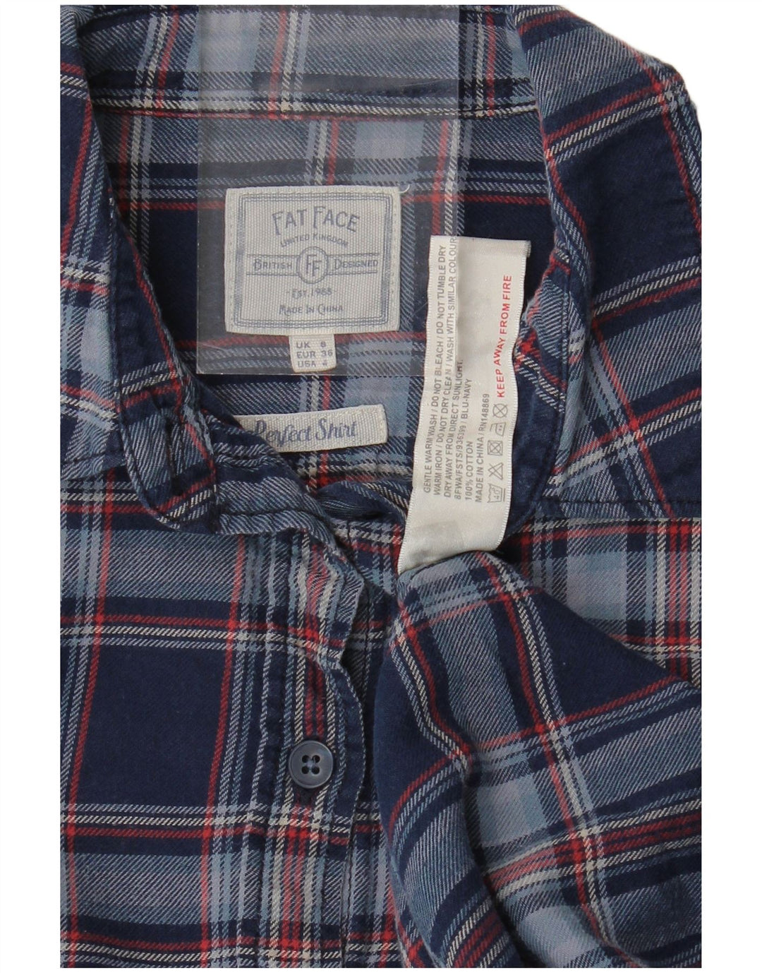 FAT FACE Γυναικείο φανελένιο πουκάμισο UK 8 Small Navy Blue Check Cotton