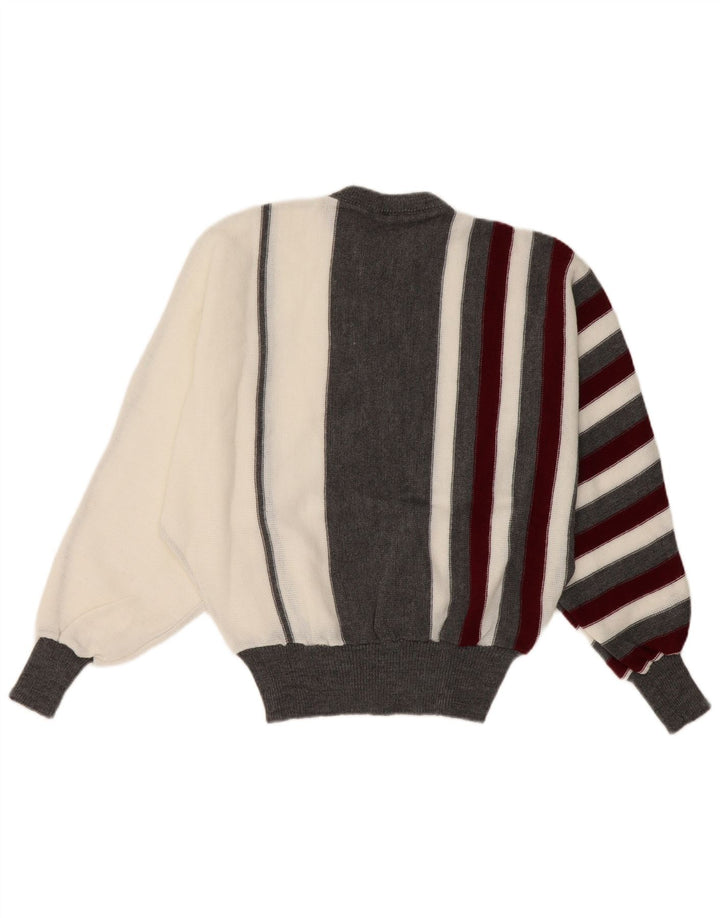 Vintage γυναικείο πουλόβερ Batwing Crew Neck Jumper UK 14 Medium White ριγέ