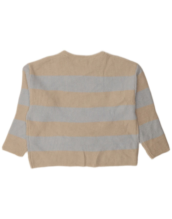 Marks & Spencer Γυναικείο πουλόβερ με λαιμόκοψη UK 14 Medium Beige ριγέ