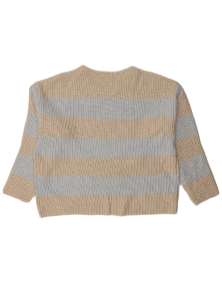 Marks & Spencer Γυναικείο πουλόβερ με λαιμόκοψη UK 14 Medium Beige ριγέ