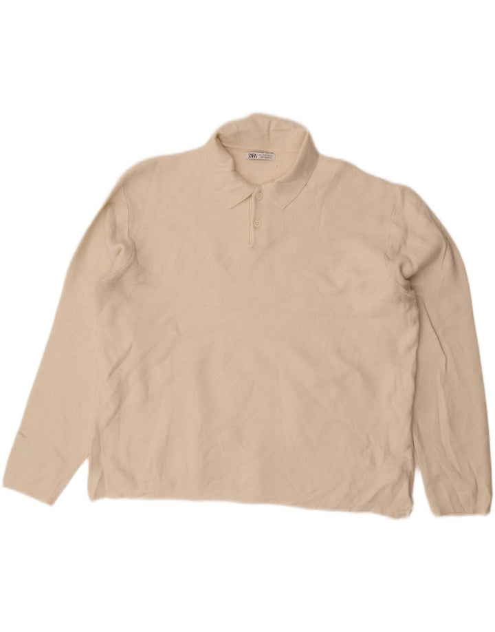 Ανδρικό πουλόβερ Zara Polo με λαιμόκοψη μεγάλο λευκό