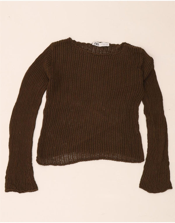 ZARA Γυναικείο Crop Boat Neck Jumper πουλόβερ UK 10 Small Khaki