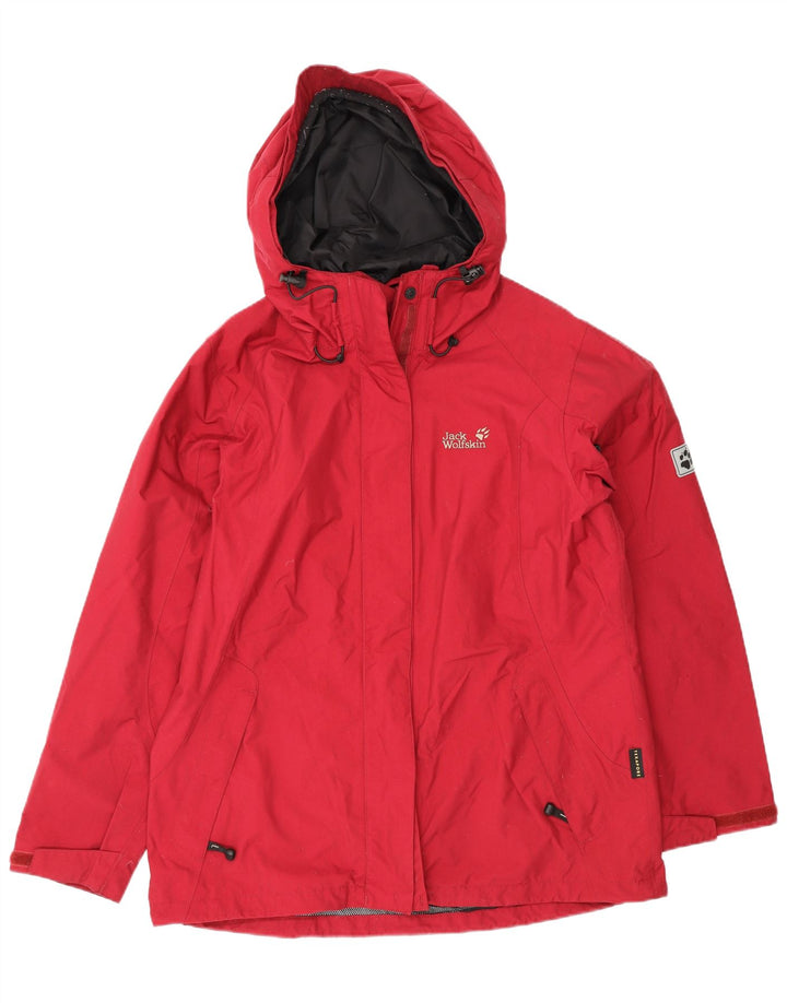 Jack Wolfskin γυναικείο μπουφάν βροχής με κουκούλα UK 14/16 μεγάλο κόκκινο πολυαμίδιο