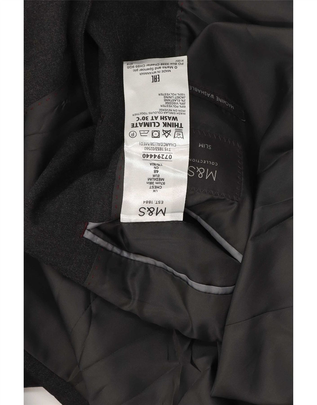 Marks & Spencer Ανδρικό μπουφάν μπλέιζερ με 2 κουμπιά 38 μεσαίο γκρι μαλλί