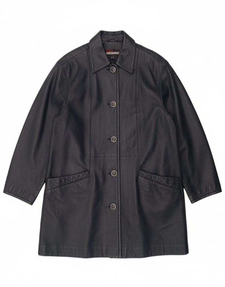 GIORGIO MOBIANI Womens Leather Coat UK 12 Medium  Navy Blue Leather