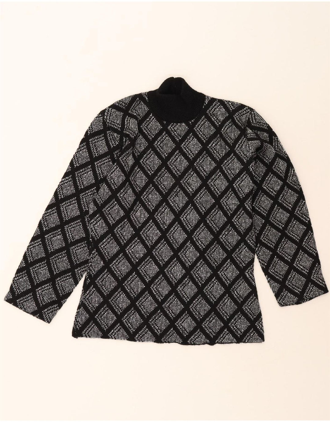 MANNA Womens Turtle Neck Jumper Sweater UK 12 Medium Black Argyle/Diamond Vintage Manna and Second-Hand Manna from Messina Hembry 