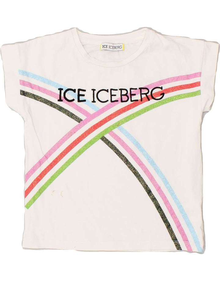 ICEBERG Girls Graphic T-Shirt Top 5-6 Years White Striped Cotton | Vintage Iceberg | Thrift | Second-Hand Iceberg | Used Clothing | Messina Hembry 