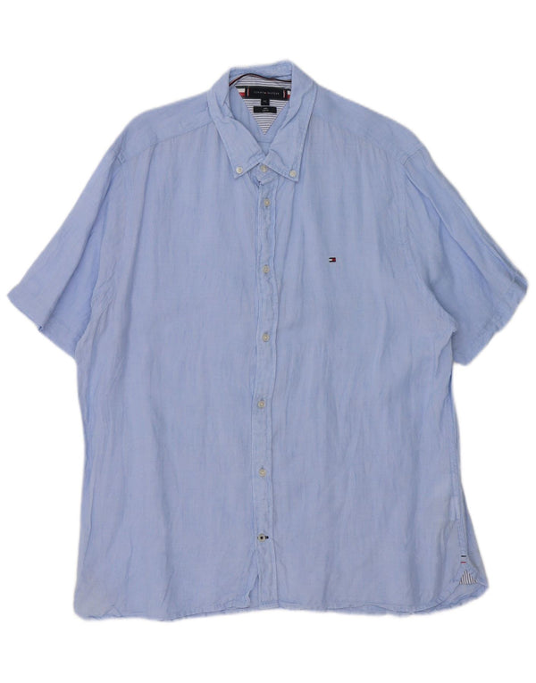 Ανδρικό κοντό μανίκι Tommy Hilfiger Slim Fit πουκάμισο 2XL μπλε λινό