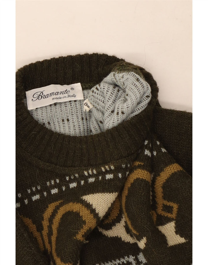 Ανδρικό πουλόβερ Bramante Crew Neck Jumper IT 50 Medium Khaki Geometric Wool