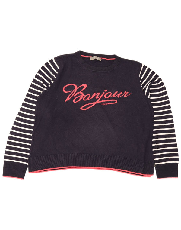 Γυναικείο πουλόβερ Oasis Graphic Crew Neck Jumper UK 16 Large Navy Blue ριγέ