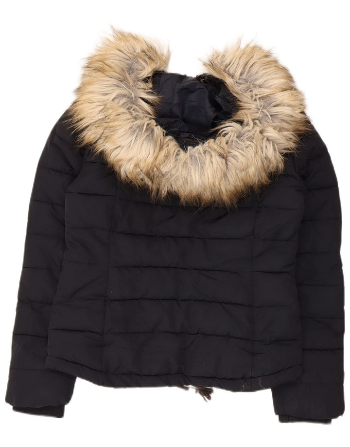 Topshop Γυναικείο μπουφάν με κουκούλα UK 8 Small Navy Blue Polyester