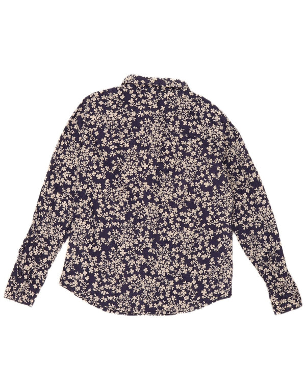 BENETTON Γυναικείο πουκάμισο Oversized UK 10 Small Navy Blue Floral Βαμβακερό