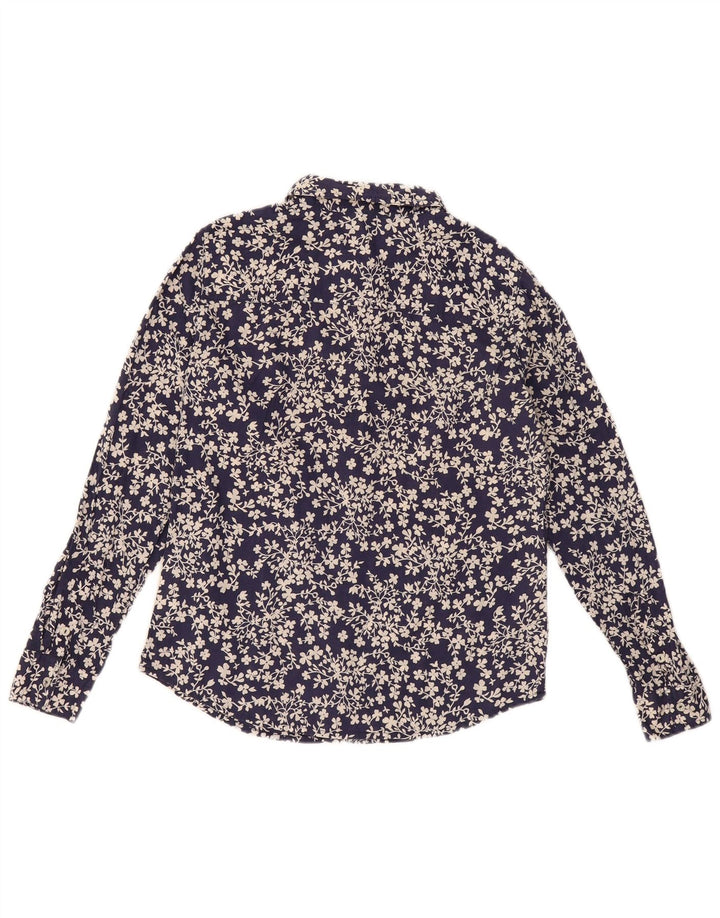 BENETTON Γυναικείο πουκάμισο Oversized UK 10 Small Navy Blue Floral Βαμβακερό