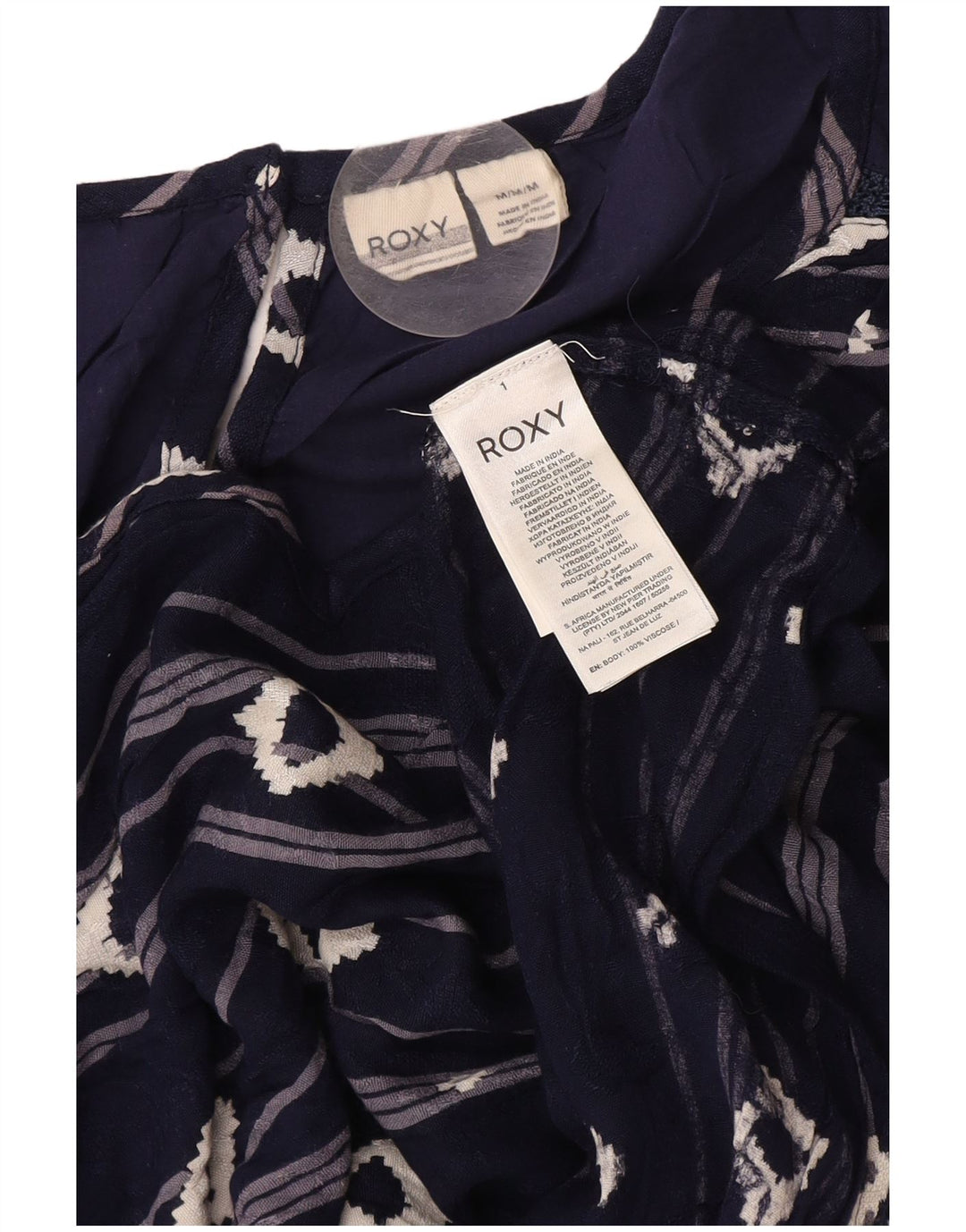 Roxy γυναικεία μπλούζα με μανίκια 3/4 Top UK 12 Medium Navy Blue γεωμετρική βισκόζη
