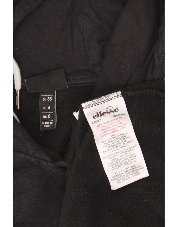 ELLESSE Γυναικείο υπερμεγέθη γραφικό μπλούζα με κουκούλα UK 8 Μικρό μαύρο βαμβακερό