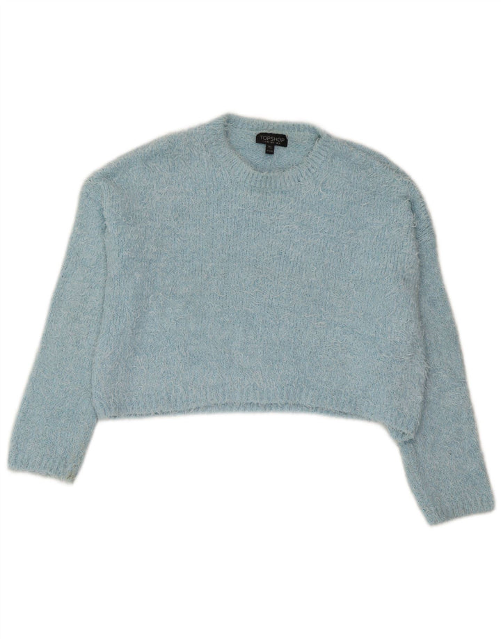 Topshop Γυναικείο πουλόβερ με λαιμόκοψη Crop Crop UK 12 Medium Blue Polyester