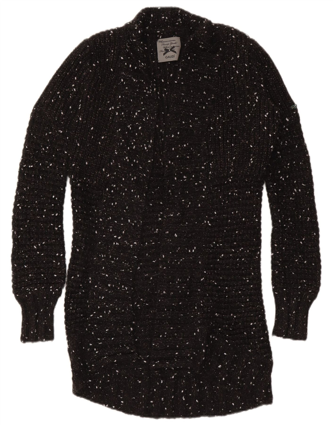Gaudi Γυναικείο Longline ανοιχτό πουλόβερ ζακέτα UK 10 Small Black Flecked Nylon