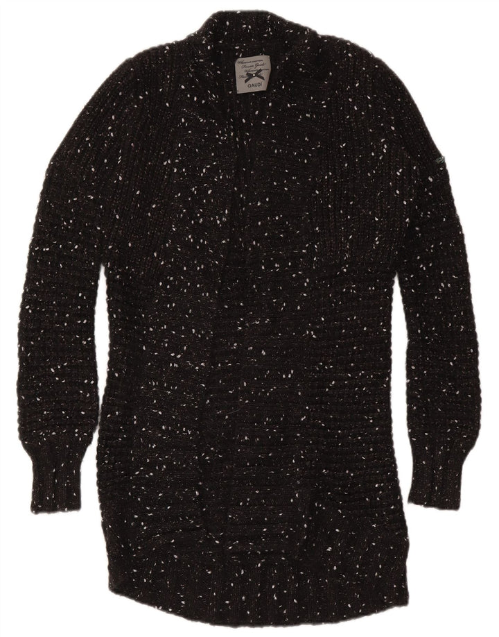 Gaudi Γυναικείο Longline ανοιχτό πουλόβερ ζακέτα UK 10 Small Black Flecked Nylon