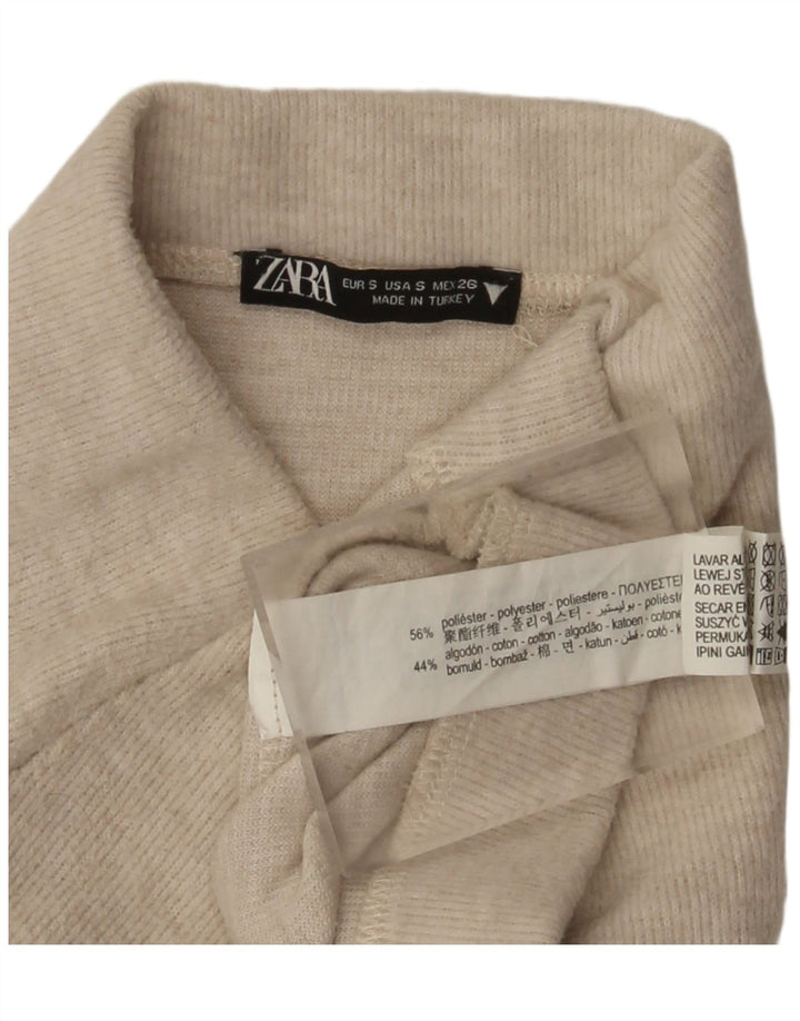 Zara Γυναικεία Ψηλόμεση Μίντι Φούστα Μικρή W26 Μπεζ Πολυεστέρας