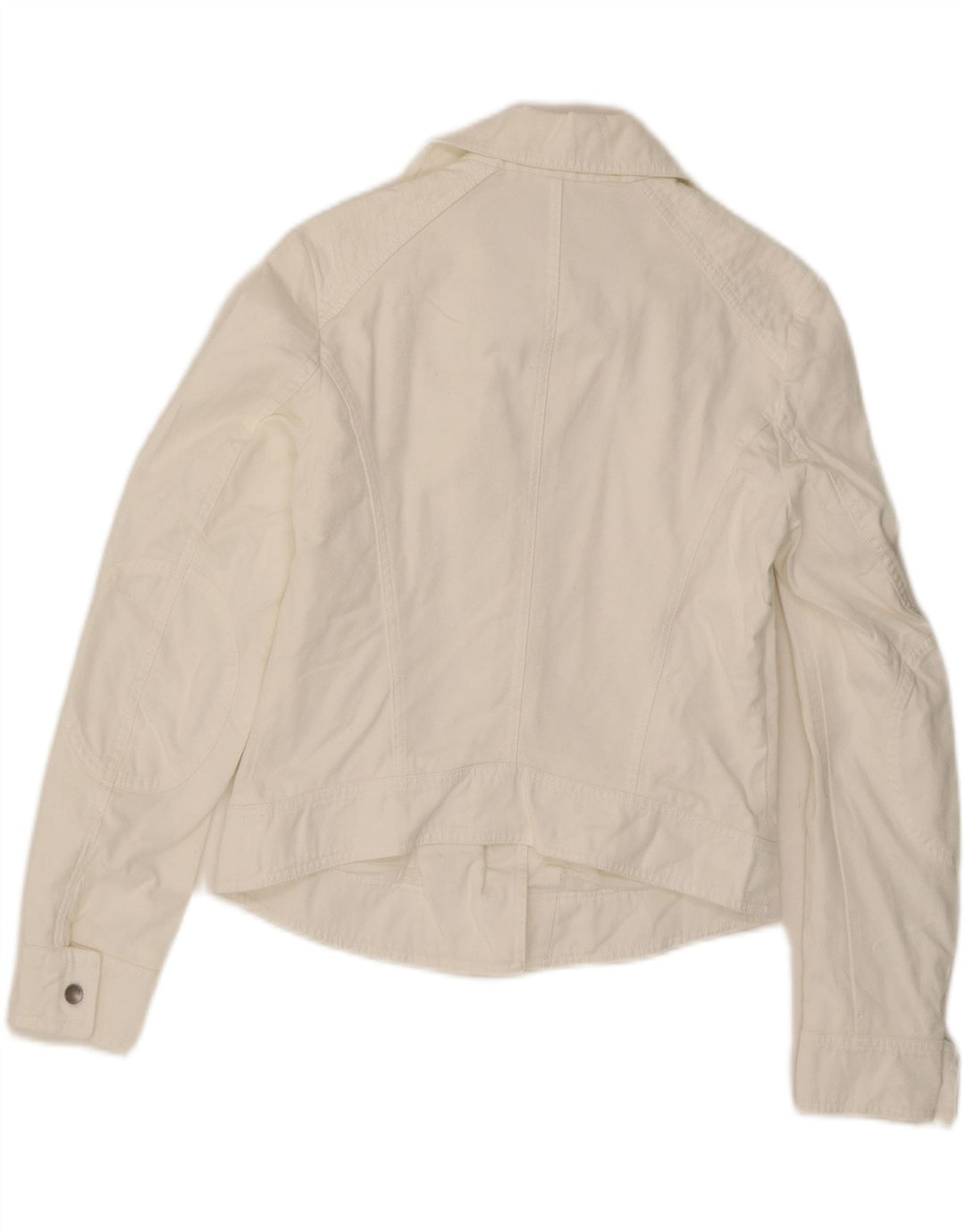 BENETTON Womens Crop Biker Jacket UK 12 Medium White Cotton Vintage Benetton and Second-Hand Benetton from Messina Hembry 