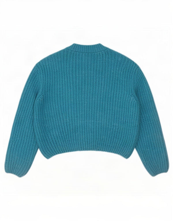 Zara Γυναικείο πουλόβερ Crop Crop Neck Jumper UK 14 Medium Blue Acrylic